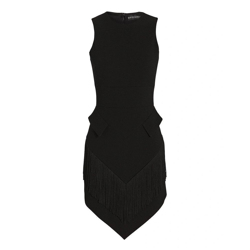 David Koma Black Fringe Trim Triangle Sleeveless Mini Cocktail Dress Size 6 - Picture 15 of 16
